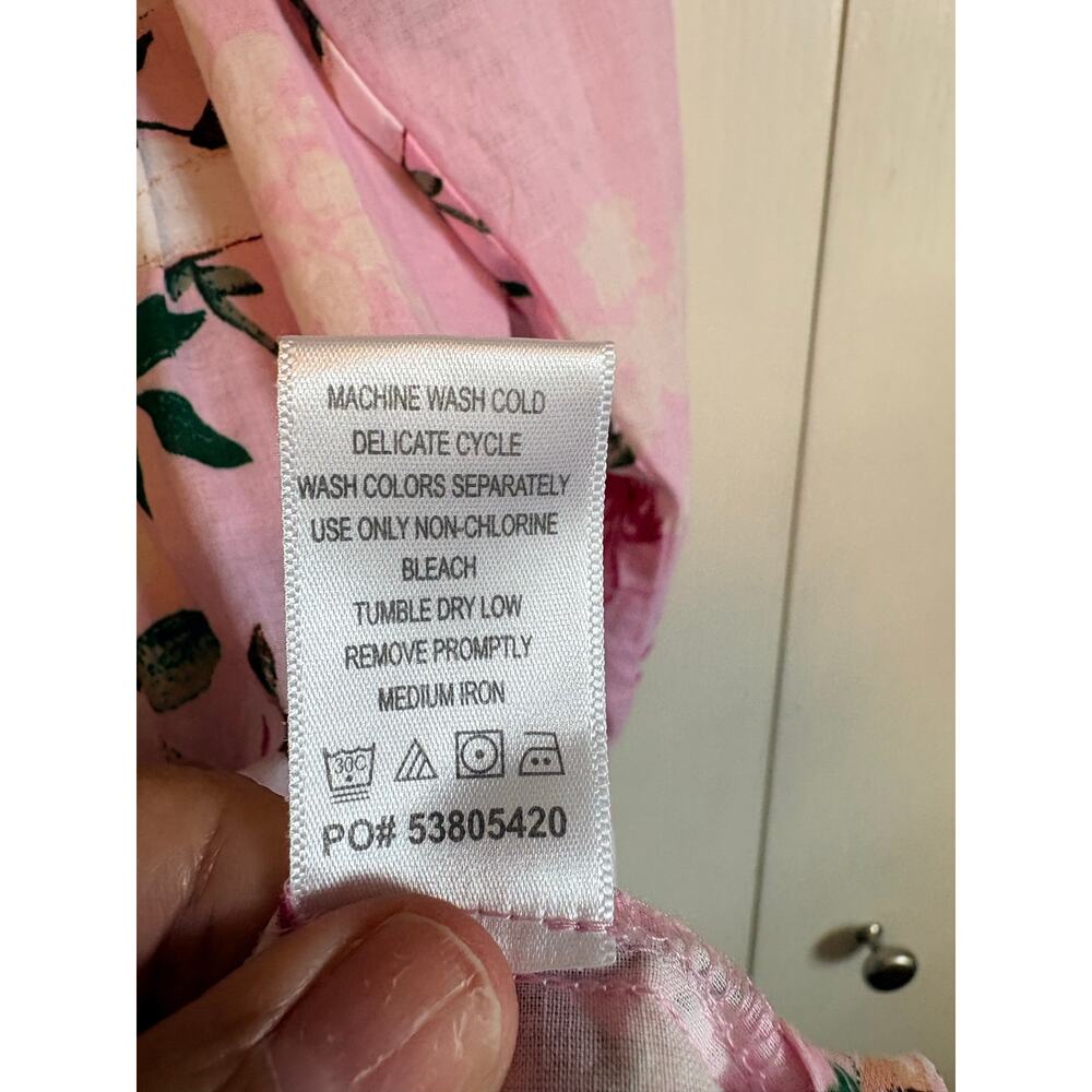 Roaman's Pink Floral Big Shirt Button Up Tunic Lightweight Pintuck Cotton 20w - Picture 9 of 9